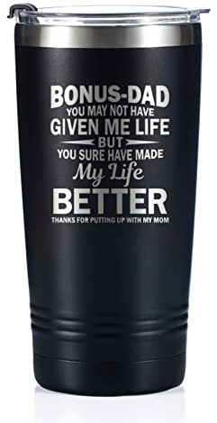 Onebttl Stepdad Bonus Dad Gifts Travel Coffee Mug Tumbler 590ml, Gifts from Daughter/Son for Daddy on Father's Day, Stainless Steel Insulated - Thanks for Putting Up with My Mom