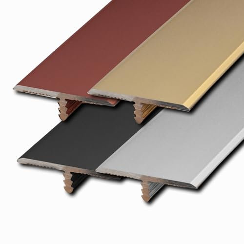 Lot de 3 moulures en forme de T en Alliage d'aluminium, moulures et barres de transition de sol, Baguettes de séparation plates, pour revêtement de sol(Black,1.5cmx270cm(3 * 90cm))