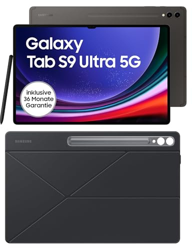 Samsung Galaxy Tab S9 Ultra AI-Android-Tablet, 5G, 512 GB / 12 GB RAM, MicroSD-Kartenslot, Inkl. S Pen, Simlockfrei ohne Vertrag, Graphit+Smart Book Cover, Black