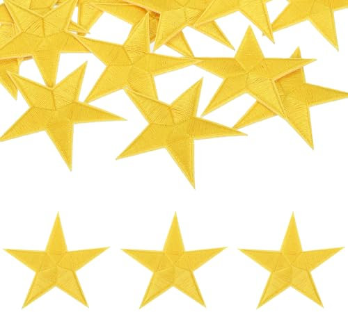 sourcing map 15Pcs Iron on Star Patches, Sew on Star Embroidered Patches, Decorative Repair Patch Applique for DIY Crafts Backpacks Bags Hats Clothes, 70mm Yellow