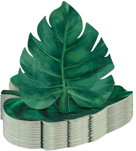 Zonon 100 Pcs Hawaiian Turtle Leaf Paper Plates Tropical Green Leaf Disposable Plates Luau Safari Jungle Summer Party Supplies Decoration for Food Snack Appetizer Lunch Dinner, 9.8 Inch