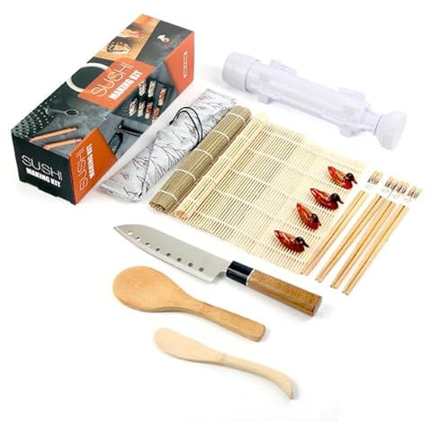 Sushi Making Kit for Beginners Sushi Bazooka Maker with Bamboo Mats, Sushi Knife, Paddle, Spreader and Chopsticks Sushi Making Tools Easy Sushi Maker Set DIY Sushi Roller Machine Tool Kitchen Utensil