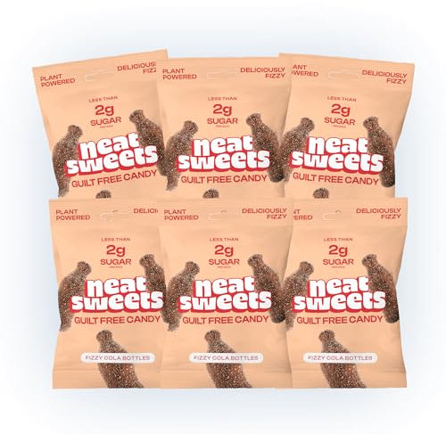 NeatSweets Vegan Sweets with Low Sugar - High Fibre, Gluten Free Plant Based - 1.6g of Sugar per 50g Low Calorie No Added Sugar Guilt-Free Delicious Candy, Fizzy Cola Bottles x6 50g Packs