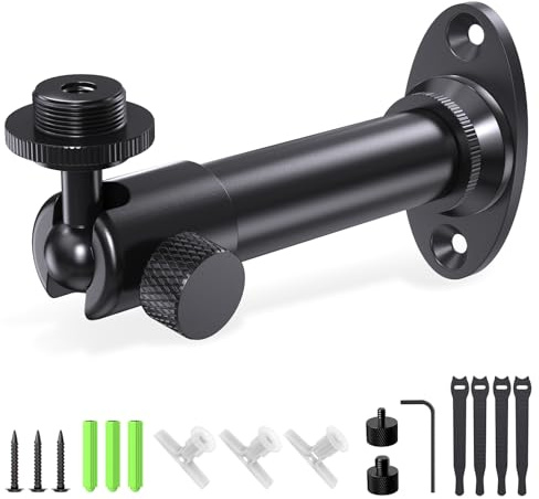 Microphone Wall Mount Bracket with 5/8-27 Male Screw and Mini Ball Head，Heavy-Duty Ceiling Bolt Down Mic Mount with Flange Mount, Ideal for Podium, Studio, Church, Home Office & Podcasting