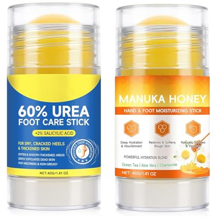 Urea Foot Cream And Manuka Honey Moisturizing Stick - Urea Cream 60 Percent For Feet - Intensely Moisturizing, Improves Dry, Hard And Cracked Skin - Foot Moisturiser, 40g x 2
