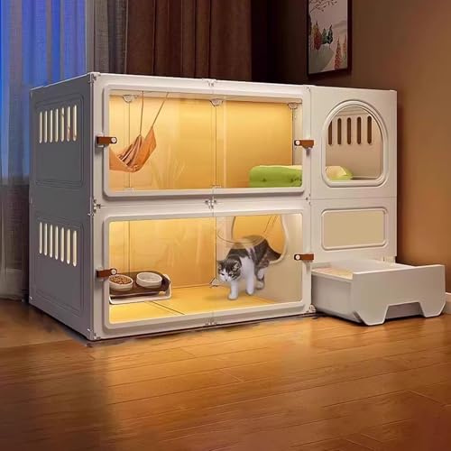 Großer Katzenkäfig mit Katzenklo 2/3/4 Etagen Indoor Katzenvilla und Outdoor Terrasse Gehege Geräumiges Design für Katzen