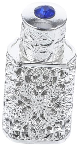 Ciieeo Silver Vintage Perfume Bottle Refillable Empty Fragrance Storage Container Portable Essential Oil Holder for Travel and Gift with Hollow Carved Metal Design