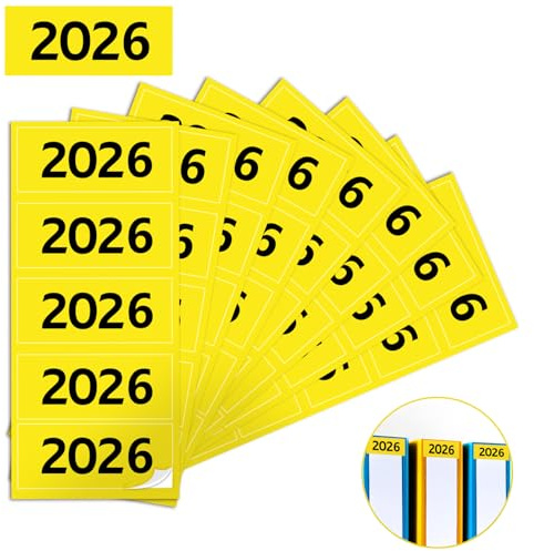 100 Stück Jahreszahlen Aufkleber 2026 Jahreszahl Etiketten 60×25mm Inhaltsschild Gelb Ordner Aufkleber Selbstklebend Ordner Etiketten für Kennzeichnung Ordnern Unterlagen und Ablage