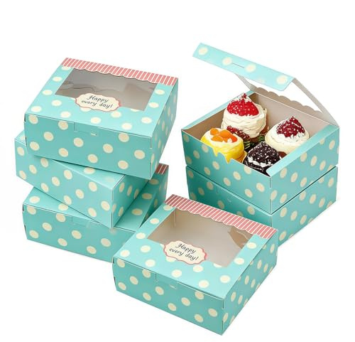 Cookie Boxes, 30PCS Cupcake Boxes with Window 13.5 x 13.5 x 5 cm Green