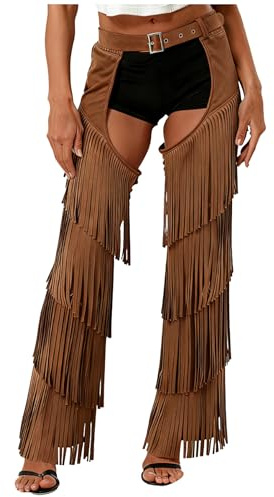 SiiRoh Damer vintage falsk mocka chaps western cowgirl bodysuit skurna ridbyxor