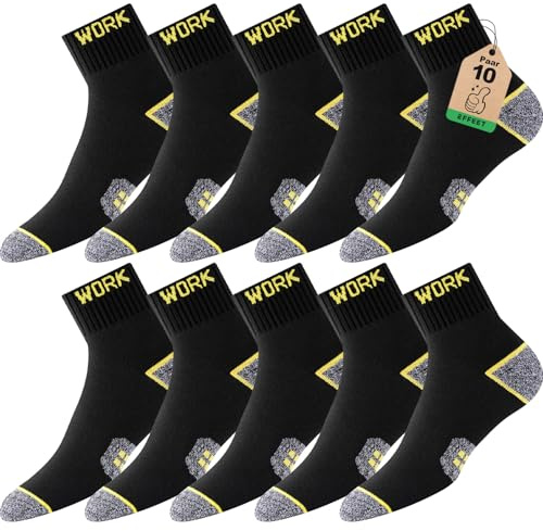 Effeet Quarter Chaussettes de Travail Homme - 10 Paires, Socquettes Classiques avec Talons et Pointes Renforcés, Confortables et Respirantes, Semelle Rembourrée, Durables，WORK socks