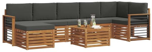 vidaXL Sofagarnituren 8 pcs Natur und Anthrazit Massivholz Akazie, Garten, modernes Sofa-Set für draußen, gemütliche Terrasse, langlebige Lounge und Entspannung
