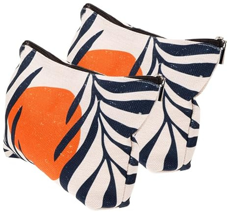 Trousse de Maquillage de Voyage 2 Pièces en Coton Lin, Motif Géométrique | Pochette Rangement Maquillage Portable, Design Délicat et Réutilisable, pour Femmes et Filles, Gym