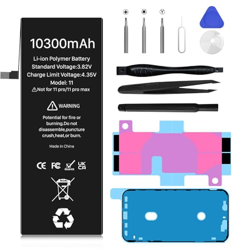 Akku für iPhone 11, 10300mAh Ersatzakku mit Hoher Kapazität für iPhone 11 Modelle A2111, A2221, A2223, inklusive Werkzeugset