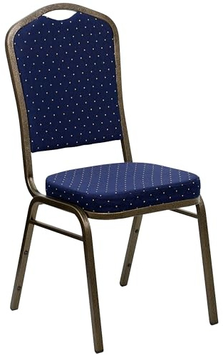 Flash Furniture HERCULES Series Crown Back Stacking Banquet Chair in Navy Blue Dot Patterned Fabric - Gold Vein Frame