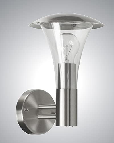 Trango 8000-LED IP44 Außenleuchte *LISI* inkl. 1x E27 LED Leuchtmittel 3000K warmweiß Wandleuchte aus Edelstahl gebürstet & Acryl - Außenbeleuchtung, Außenwandleuchte, Außenlampe, Gartenleuchte