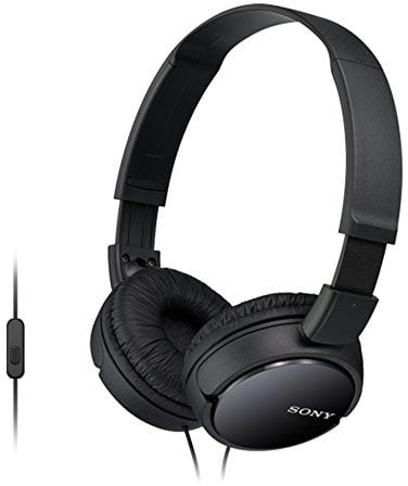 Sony MDR-ZX110AP Wired Overhead Headphones with Microphone, Neodymium Dynamic Drivers, Swivel Fold Design - Black