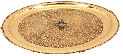Indian Art Villa 30,5 cm glänzendes, schönes Blumen-Design aus Messing Thali – Geschirr, dekoratives Geschenk, Geschirr