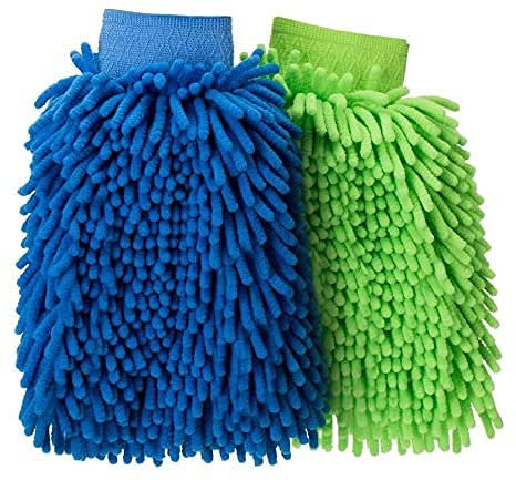 2 Stück Super Saugfähig Premium Chenille Mikrofaser Waschhandschuh, doppelseitig, kratz-frei, fusselfrei (GB)