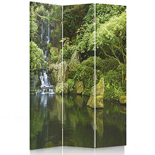 Feeby Frames. Die gedruckten auf Canvas Leinwand Wandschirme, dekorative Trennwand, Paravent einseitig, 3 teilig (110x150 cm), Ansicht, Wasserfall, Dschungel, GRÜN