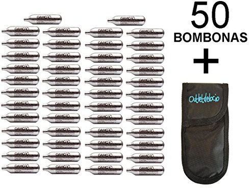 Outletdelocio Pack 50 bombonas co2 12gr. Primera Marca para Pistolas y carabinas + Exclusiva Funda portabombonas