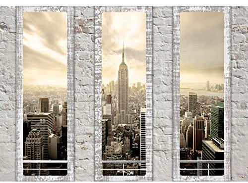 Runa Art Fototapete Fensterblick New York Modern Vlies Wohnzimmer Schlafzimmer - Made in Germany - 308 x 220 cm Beige 9152010a