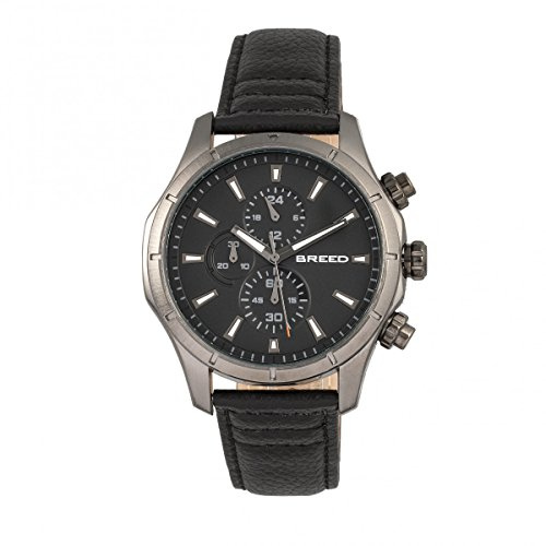BREED Lacroix Chronograph Leather-Band Watch with 24-Hour Sub-Dial - Gunmetal/Black