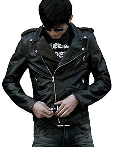 ShiFan Giacca Ecopelle Biker Moto da Uomo Corto Giubbotto Similpelle con Cintura Nero L