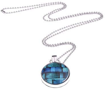 Adi- Modeschmuck Kette Samara, 70cm lange Kugelkette mit einem runden 25mm Anhänger mit beidseitig bunten Motiven unter Glas Cabochons, handgearbeitet in Berlin (Motive 5)