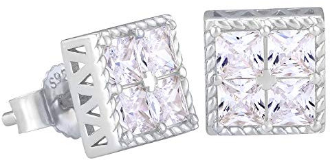 KRKC&CO Ohrstecker Silber 925 Herren, Viereckige Ohrringe Weißgold beschichtet, Iced Out Ohrschmuck mit Zirkonia Steine Weiß, allergiefreie Ohrringe, 𝗚𝗲𝘀𝗰𝗵𝗲𝗻𝗸 𝗳ü𝗿 𝗠ä𝗻𝗻𝗲𝗿 Jungen, 8mm