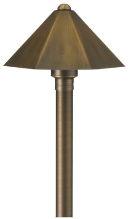 VOLT Parasol 12V Brass Path Light (25 Tall, 7 Shade) for Low Voltage Landscape Lighting on Outdoor Pathway, Walkway, Garden, Driveway or Patio