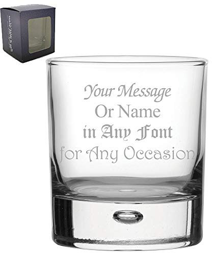 Personalised Engraved Centra Double Old Fashioned Bubble Whiskey Tumbler, Comes in Presentation Box, Personalise with Any Message or Name for Any Occasion