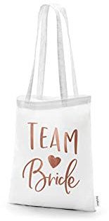 PartyDeco Hen Night Baumwolle Handtasche Multi-Use Tasche mit Team Braut Inschrift weiß Hochzeit Dekoration für Braut und Brautjungfern