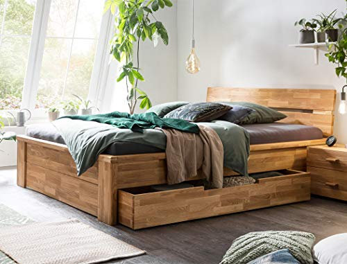 expendio Massivholzbett Cleo 180x200 Wildeiche geölt Schubladenbett Stauraumbett Doppelbett Ehebett Gästebett Holzbett Bett