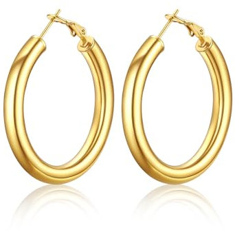 U7 Créoles Femme Plaqué Or 40mm, Boucles d'Oreilles Acier Inoxydable