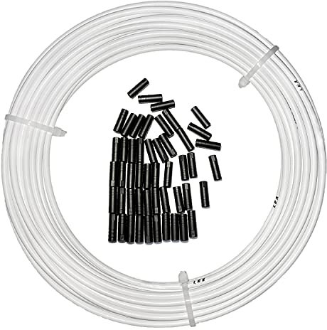 Farbetter Lined Bicycle Bike Derailleur/Shift Cable Housing, 4mm x 50ft, Including 50 PCS Cable End Caps Kit, The Most Trusted DIY Set for SRAM/Shimano Mountain Bike Road Bike (White)