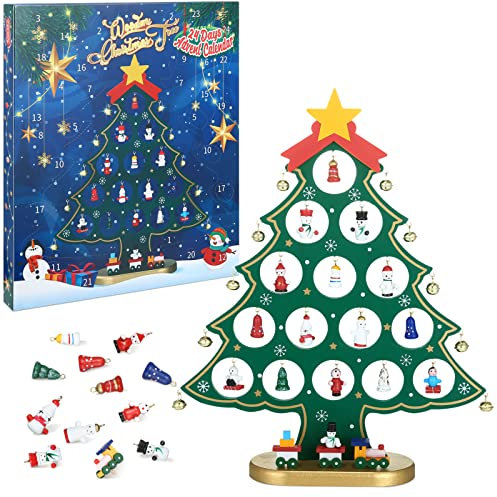 Kesote Adventskalender 2024 Kinder Weihnachtskalender Mini Weihnachtsbaum Weihnachtsdeko Anhänger zum Basteln Weihnachten DIY Weihnachtsschmuck Tischdeko Figur