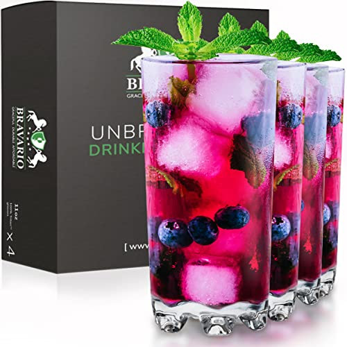 Bravario Verres à boire en plastique incassable de 355 ml - Passe au lave-vaisselle - Incassables - 100 % Tritan - Sans BPA - Réutilisable Plastique