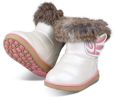 WYSFLY Stivali da neve da bambina per bambini Stivali con fodera in pelliccia sintetica per bambini Scarpe basse per appartamenti invernali Stivaletti caldi per bambino Rosa Bianco 27 EU