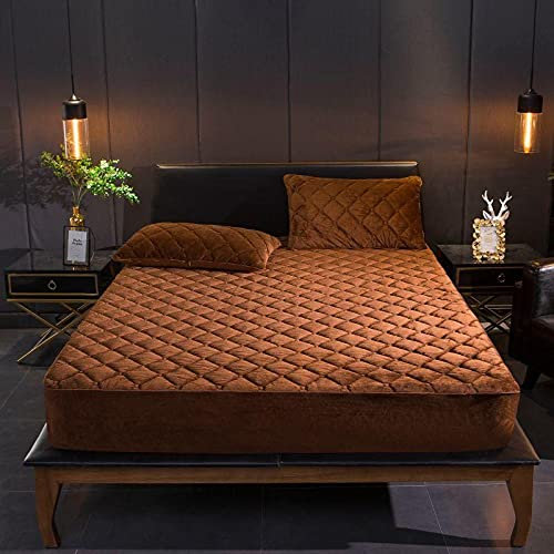 HAIBA Spannbettlaken Coral Fleece Spannbetttuch Mikrofaser Laken,Kaffee,160x200cm+30cm