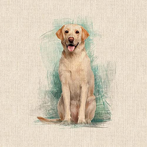 Stoff mit Aquarell-Tieren, Digitaldruck, Baumwolle, Leinenoptik, für Wimpelkette, Jalousien, Basteln, Quilten, Patchwork und Polsterung, Verkauf pro Panel (Labrador)