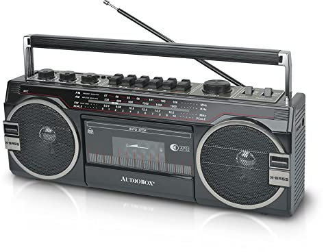 AudioBox RXC-25BT Retrobox 2 Way Speaker System Boombox w/Bluetooth Connectivity, AM/FM/SW Radio, USB and SD Card Connection, & Cassette Player, Black