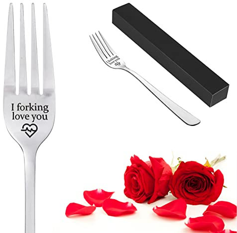 MOTONG Engraved Fork, I Forking Love You, Personalized Stainless Steel Dinner Forks with Luxury Box,Exquisite Valentine's Day Gifts,Festival Gifts for Boyfriend,Girlfriend,Friends,Family,Christmas