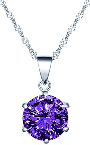 INFINIONLY Collana diamanti da donna ragazza, Collana in argento 925, Collana solitario 6 griffe, Ciondolo con zirconi lucidi, 0.8cm gemma, Processo di taglio perfetto, 45cm Catena, viola