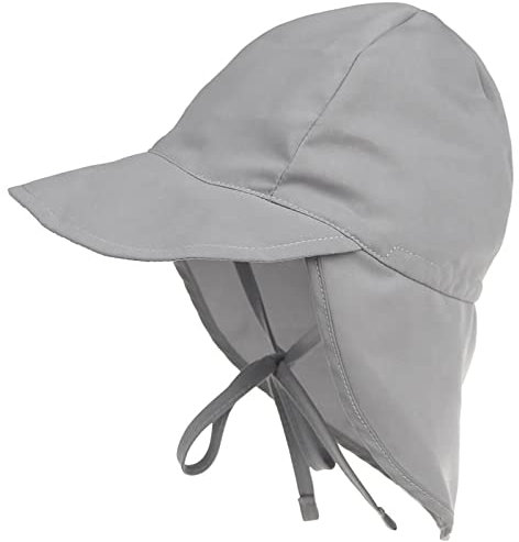 Malaxlx Kleinkind Sonnenhut Grau Sommermütze Kinder Schirmmütze mit Nackenschutz und Bindebändern Mütze Flapper UV Schutz Strand Hut für 2-5 Jahre Mädchen Jungen