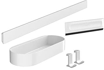 hansgrohe WallStoris - Duschset, Zubehör Set für die Dusche ohne bohren, Badezimmer Set 4-teilig, Wandstange, Ablagekorb, Duschabzieher, Handtuchhaken, Badezimmer Zubehör, Mattweiß, 27967700
