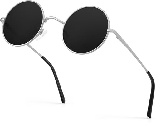 ANYLUV Round Polarised Sunglasses - Unisex Circle UV Protection for Men and Women, Black Wire Metal Frame (45mm)