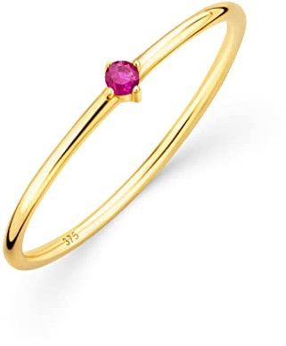 OROVI Damen Goldschmuck, Verlobungsring mit Rubin, Gold Ring mit Solitaire roter Edelstein Geburtsstein, 9 Karat (375) Gelbgold