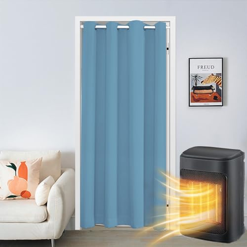 SK Studio Türvorhang Blickdicht Thermo Gardinen Vorhang mit Ösen Thermovorhang Kälteschut Wärmeisolierend für Schlafzimmer Tür Schrank Vorhang Hellblau, 132x229cm | Kälteschut Wärmeisolierend Tür Gardinen für Haustür Wohnzimmer Schlafzimmer, Hellblau, 132x229cm
