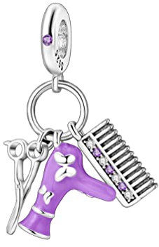 Streetculture Frisör Friseur Fön Kam Schere Charm - Bettelarmband Anhänger Schmuck Dekoration Zubehör 925 Silber Geschenk Sterlingsilber
